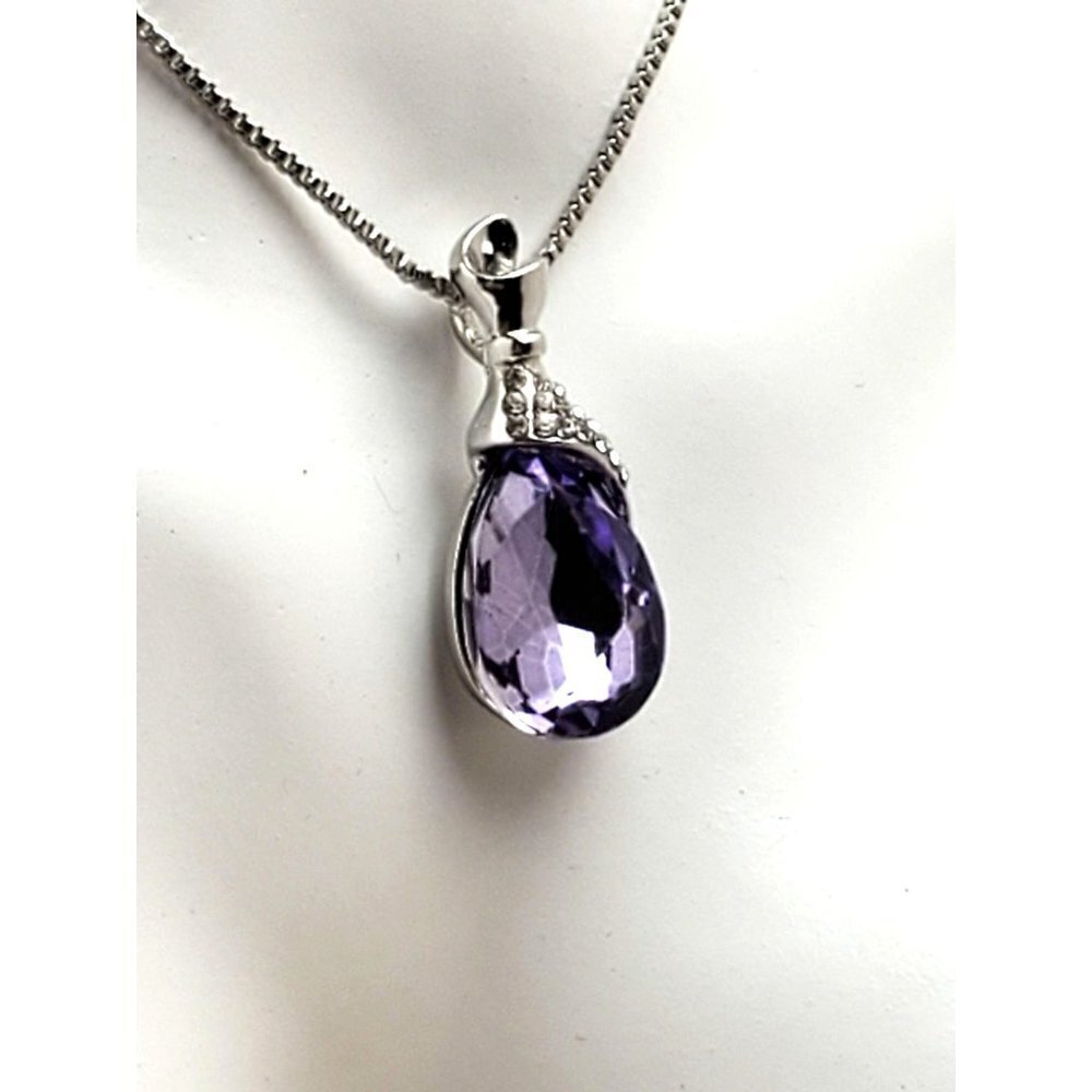 Amethyst Color Faceted Rhinestone Silver Statement Post Earring Necklace Set - Picture 2 of 8